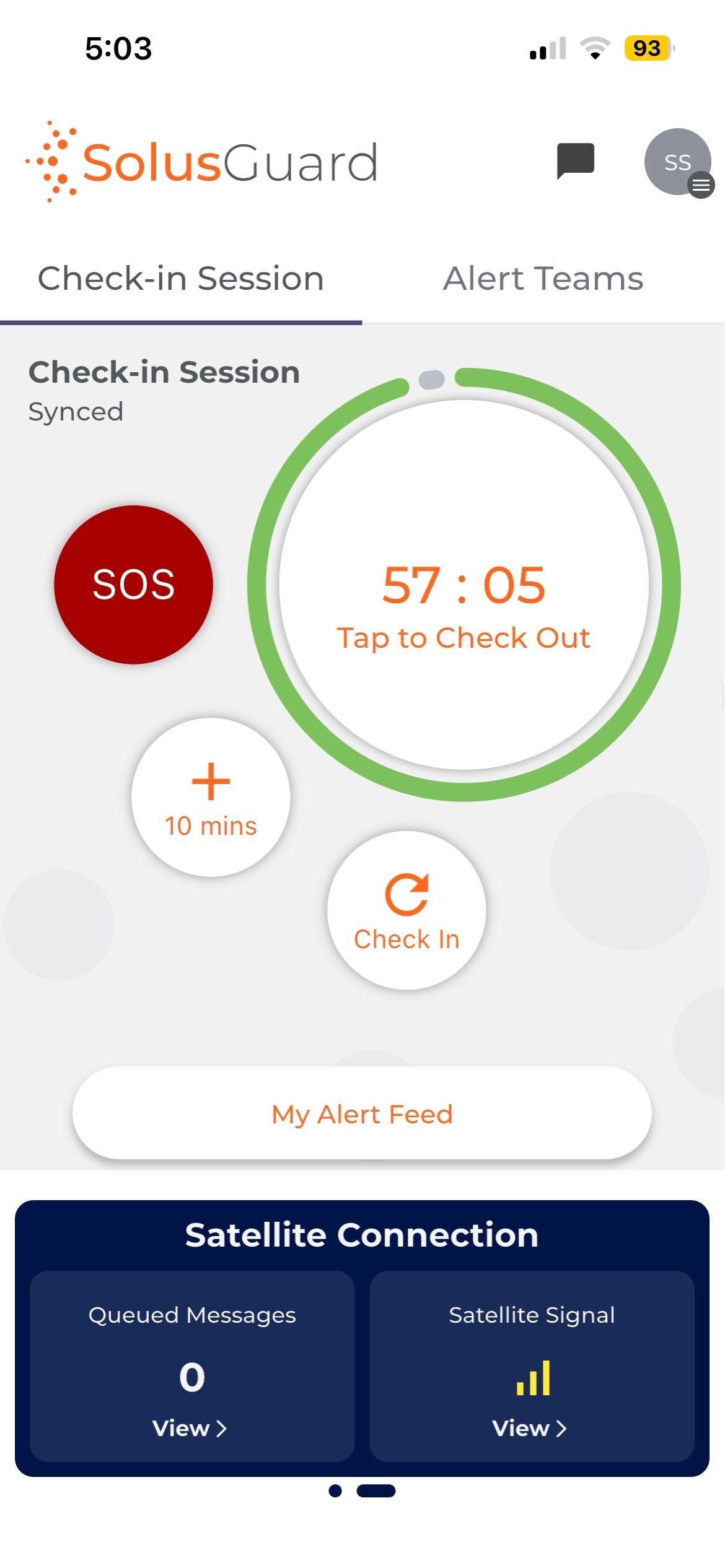 Satellite connection status screen